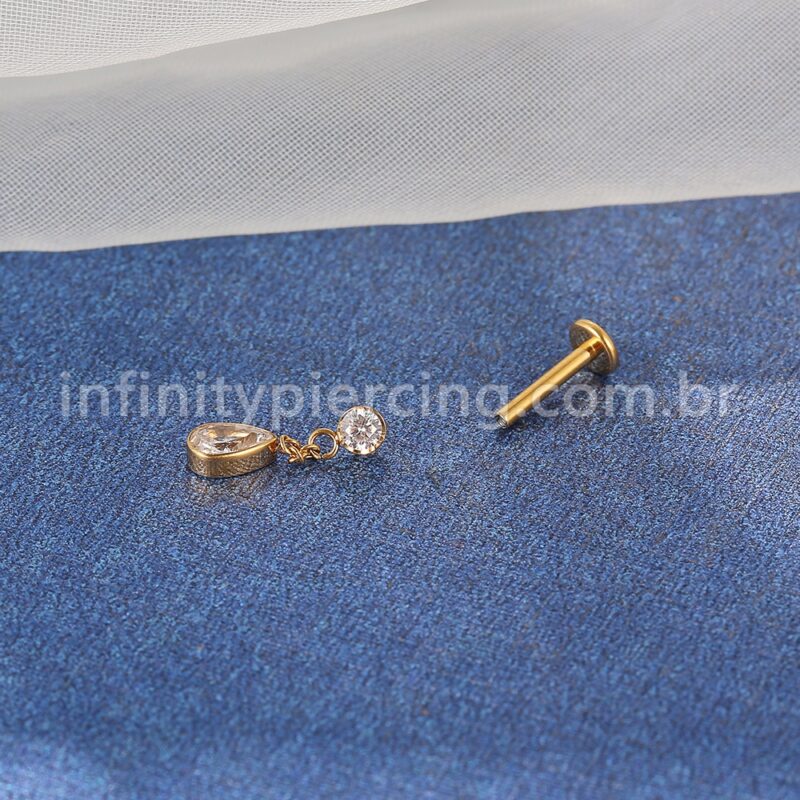 Piercing Labret Aço Cirúrgico Ponto De Luz/Pingente Gota Zircônia