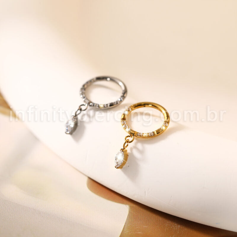 Piercing Argola Titânio Zircônia Frontal Pingente Oval Com Pontas