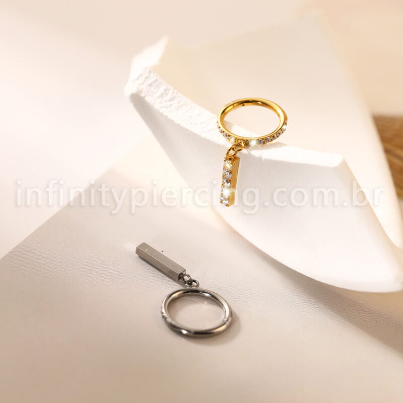 Piercing Argola Titânio Zircônia Cravejada Pingente Barra