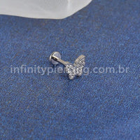 Piercing Labret Titânio Borboleta Zircônia Cravejada