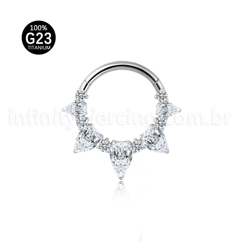 Piercing Argola Titânio Segmento Articulado Zircônia Cravejada Gota