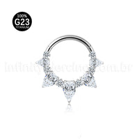 Piercing Argola Titânio Segmento Articulado Zircônia Cravejada Gota