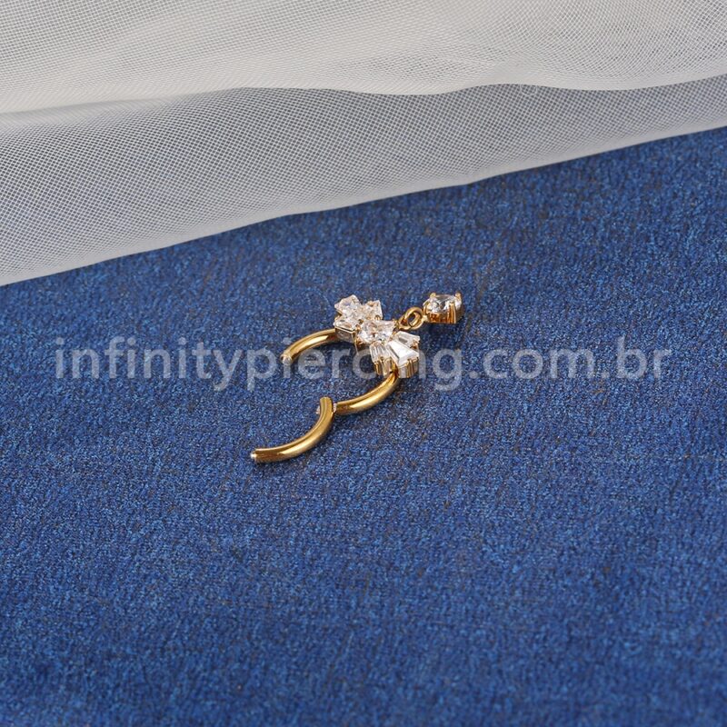 Piercing Argola Aço Cirúrgico Laço Com Pingente Zircônia