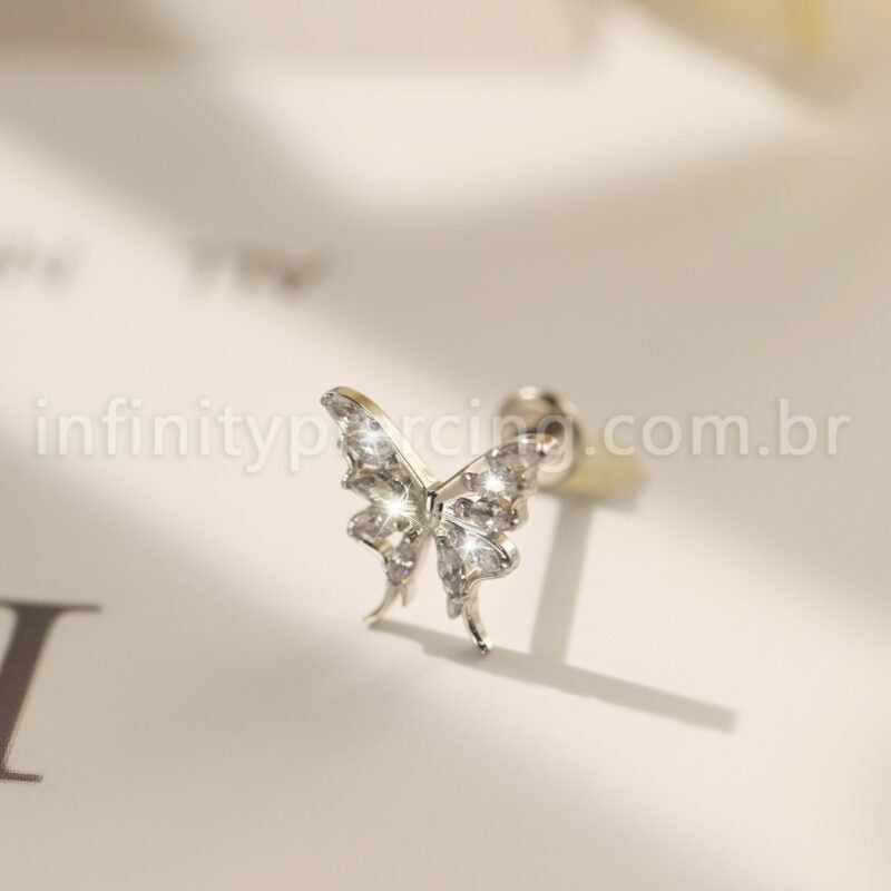 Piercing Labret Aço Cirúrgico Borboleta Zircônia
