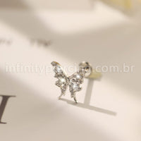 Piercing Labret Aço Cirúrgico Borboleta Zircônia