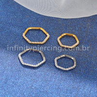 Piercing Argola Titânio Hexagonal Zircônia Cravejada