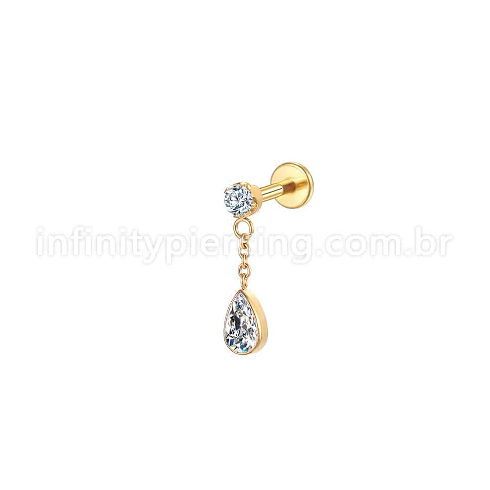 Piercing Labret Aço Cirúrgico Ponto De Luz/Pingente Gota Zircônia