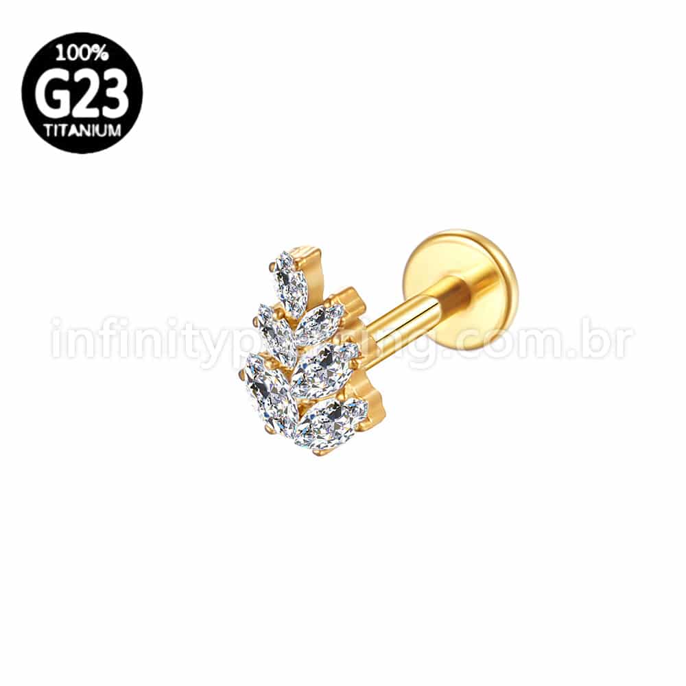 Piercing Labret Titânio Galho Zircônia Cravejada
