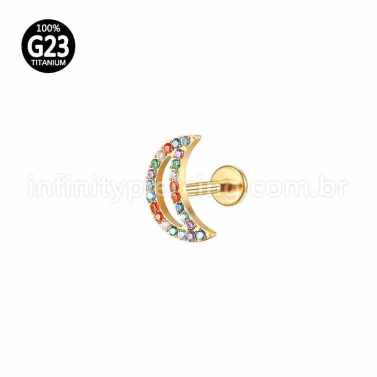 Piercing Labret Titânio Lua Zircônia Colorida Cravejada