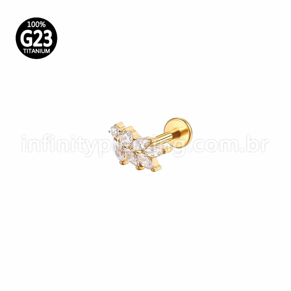 Piercing Labret Titânio Folhas Zircônia