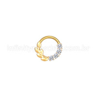 Piercing Argola Aço Cirúrgico Folhas/Zircônia Cravejada