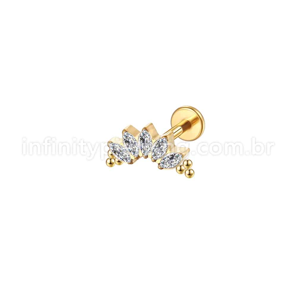 Piercing Labret Aço Cirúrgico Cluster Indiano 5 Zircônia