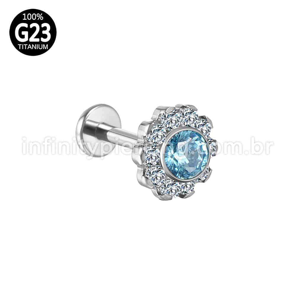 Piercing Labret Titânio Flor Zircônia Cravejada