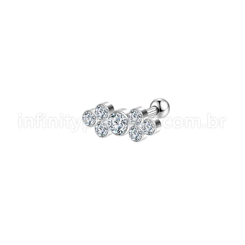 Piercing Minibarbell Aço Cirúrgico 7 Zircônias Cravada