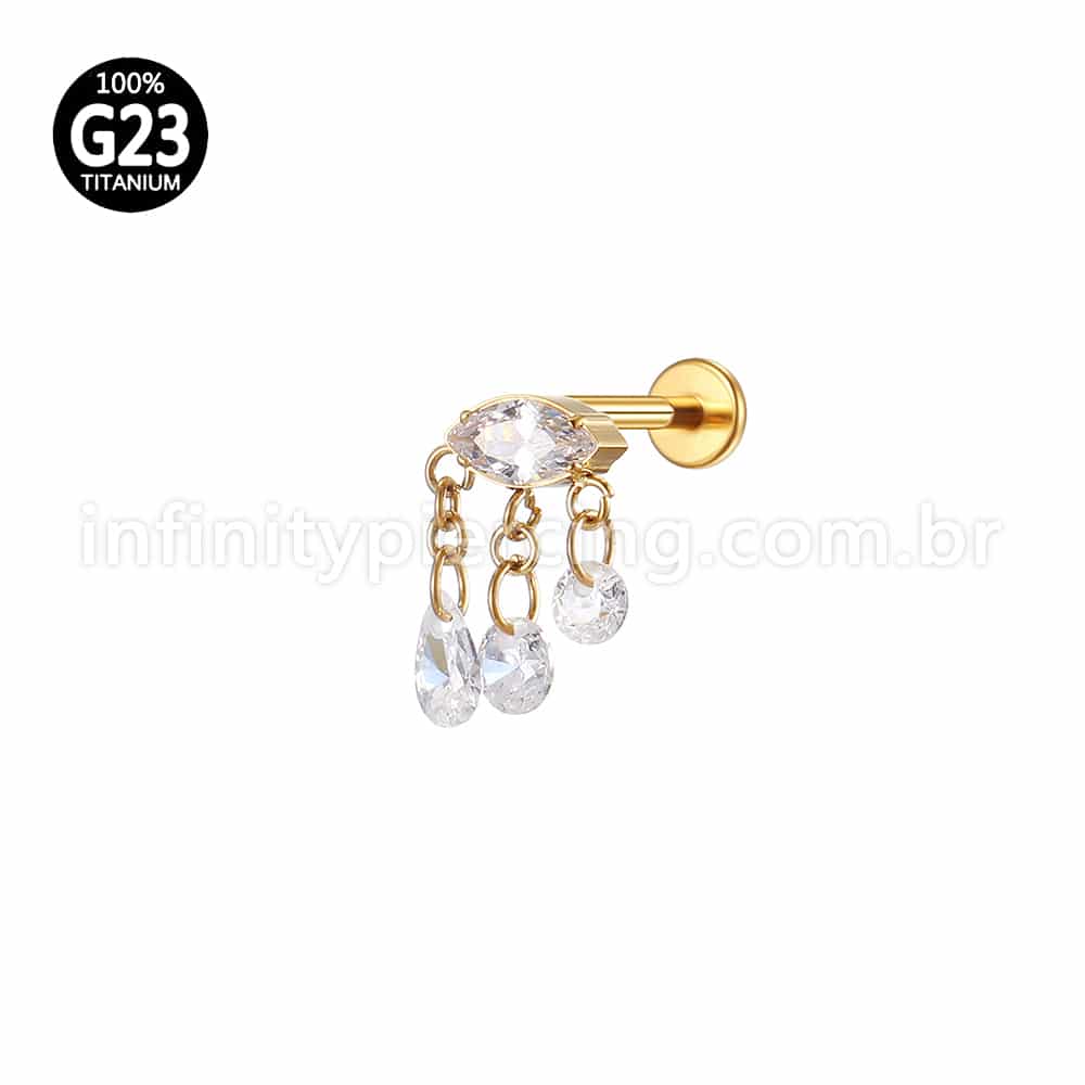 Piercing Labret Titânio Oval Com Pingentes Zircônia