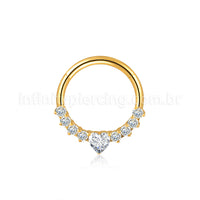 Piercing Argola Aço Cirúrgico Coração Zircônias Cravejada