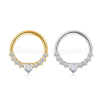 Piercing Argola Aço Cirúrgico Coração Zircônias Cravejada