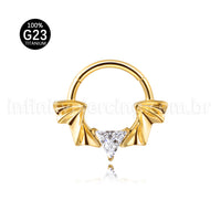 Piercing Argola Titânio Segmento Articulado Asas/Zircônia Cravejada