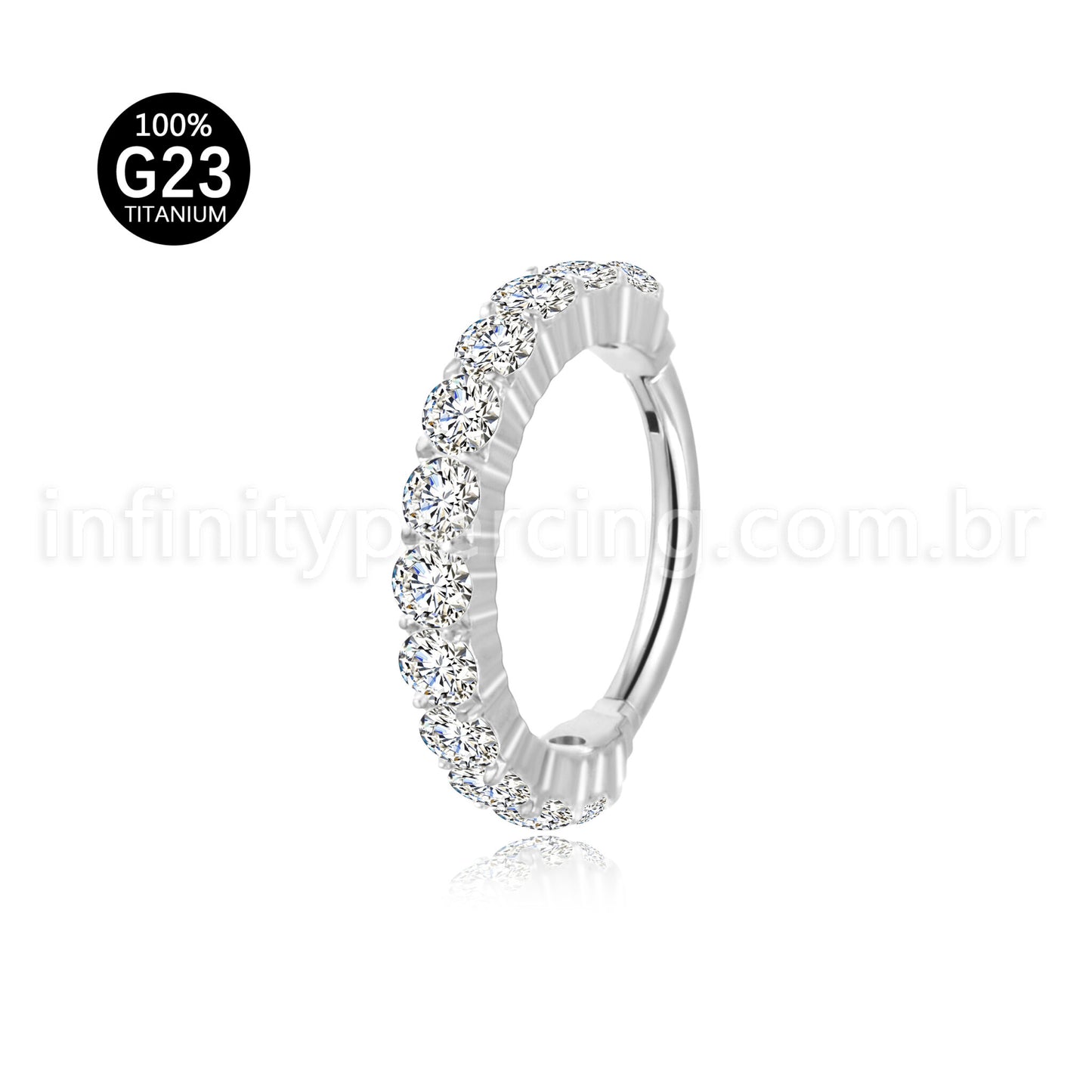 Piercing Argola Titânio Segmento Articulado Zircônia Cravejada Lateral