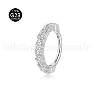 Piercing Argola Titânio Segmento Articulado Zircônia Cravejada Lateral