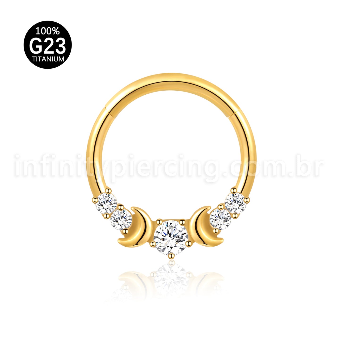 Piercing Argola Titânio Segmento Articulado Lua Com Zircônia Cravejada