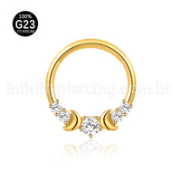 Piercing Argola Titânio Segmento Articulado Lua Com Zircônia Cravejada