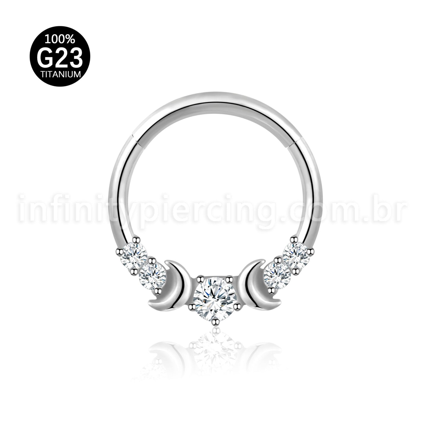 Piercing Argola Titânio Segmento Articulado Lua Com Zircônia Cravejada