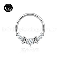Piercing Argola Titânio Segmento Articulado Lua Com Zircônia Cravejada