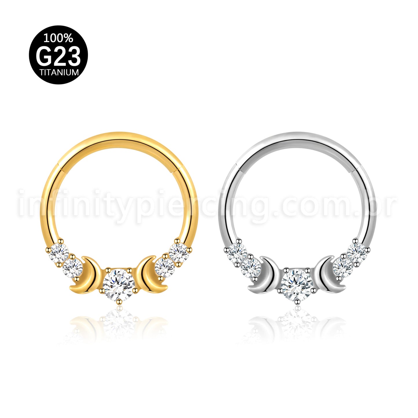 Piercing Argola Titânio Segmento Articulado Lua Com Zircônia Cravejada