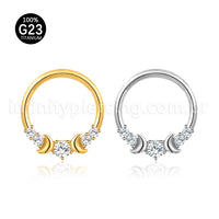 Piercing Argola Titânio Segmento Articulado Lua Com Zircônia Cravejada