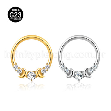 Piercing Argola Titânio Segmento Articulado Lua Com Zircônia Cravejada
