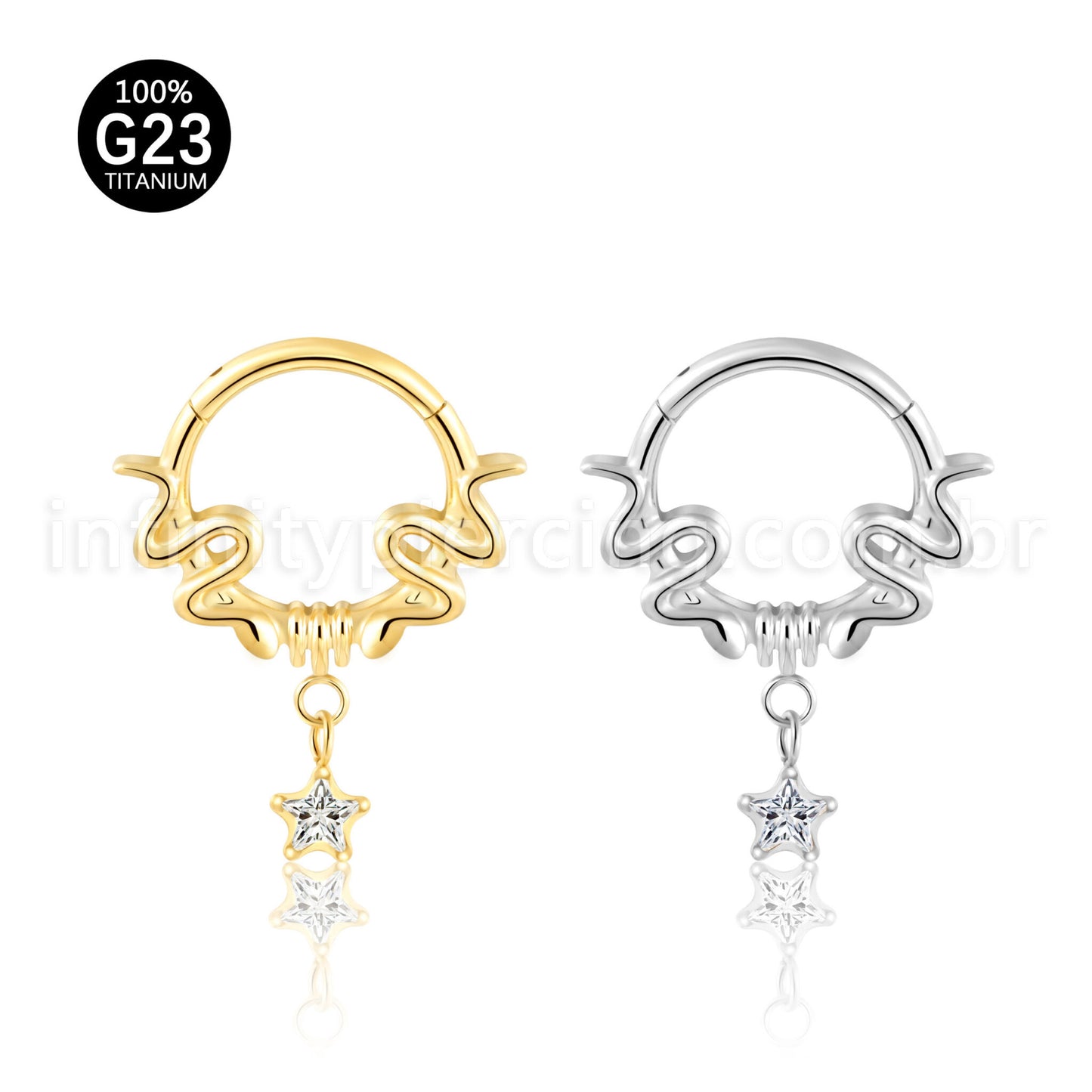 Piercing Argola Titânio Detalhada Com Pingente Estrela
