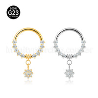 Piercing Argola Titânio Segmento Articulado Zircônia Frontal Com Pingente Flor