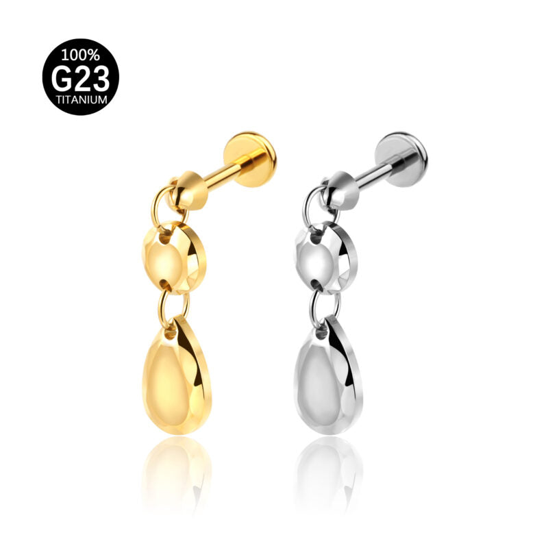 Piercing Labret Titânio Com Pingente Gota
