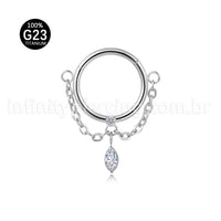 Piercing Argola Titânio Com Corrente Pingente Zircônia Cravejada