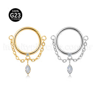 Piercing Argola Titânio Com Corrente Pingente Zircônia Cravejada