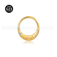 Piercing Argola Titânio Segmento Articulado Zircônia Detalhes Estrelas