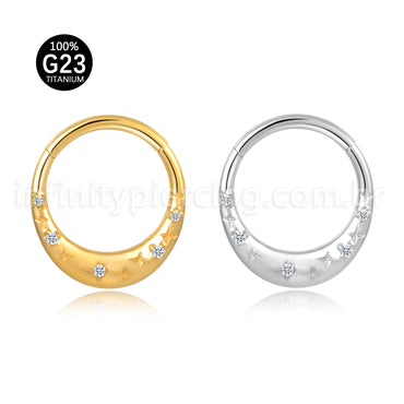 Piercing Argola Titânio Segmento Articulado Zircônia Detalhes Estrelas