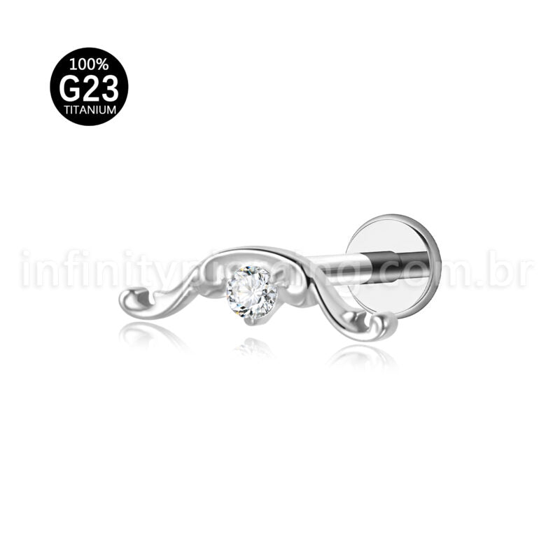 Piercing Labret Titânio Bigode Zircônia Cravejada