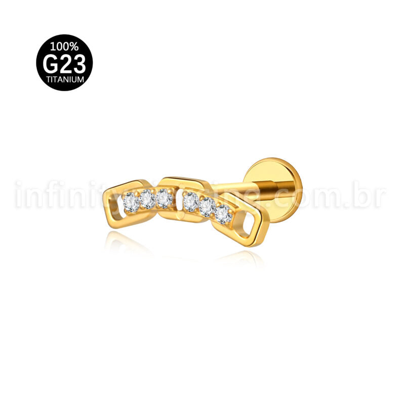 Piercing Labret Titânio Corrente Zircônia Cravejada