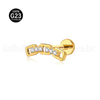 Piercing Labret Titânio Corrente Zircônia Cravejada