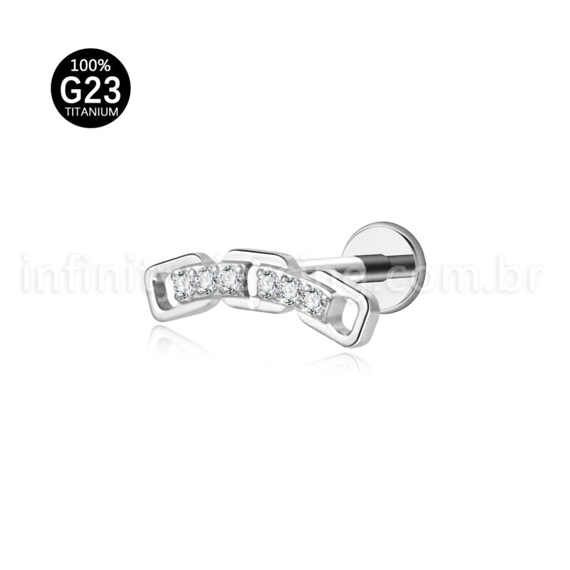 Piercing Labret Titânio Corrente Zircônia Cravejada