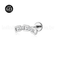 Piercing Labret Titânio Corrente Zircônia Cravejada