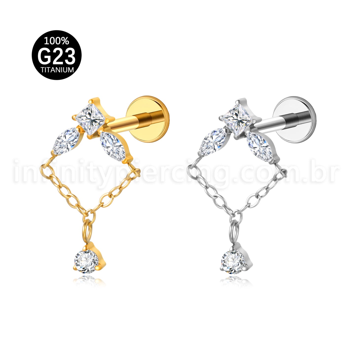 Piercing Labret Titânio Zircônia Cravejada Com Pingente