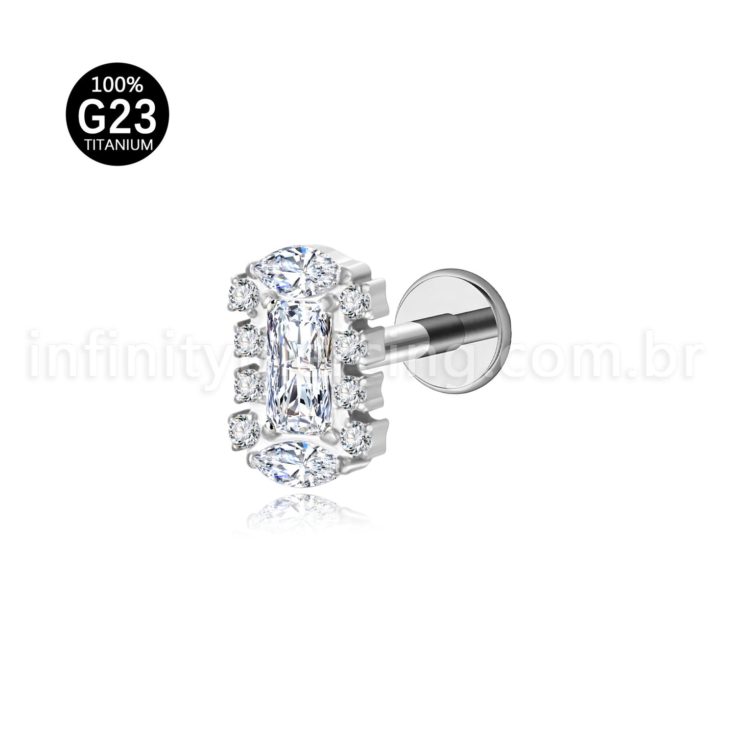 Piercing Labret Titânio Zircónia Cravejada Retangular