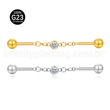 Piercing Transversal Titânio Ponto De Luz Zircônia Cravejada