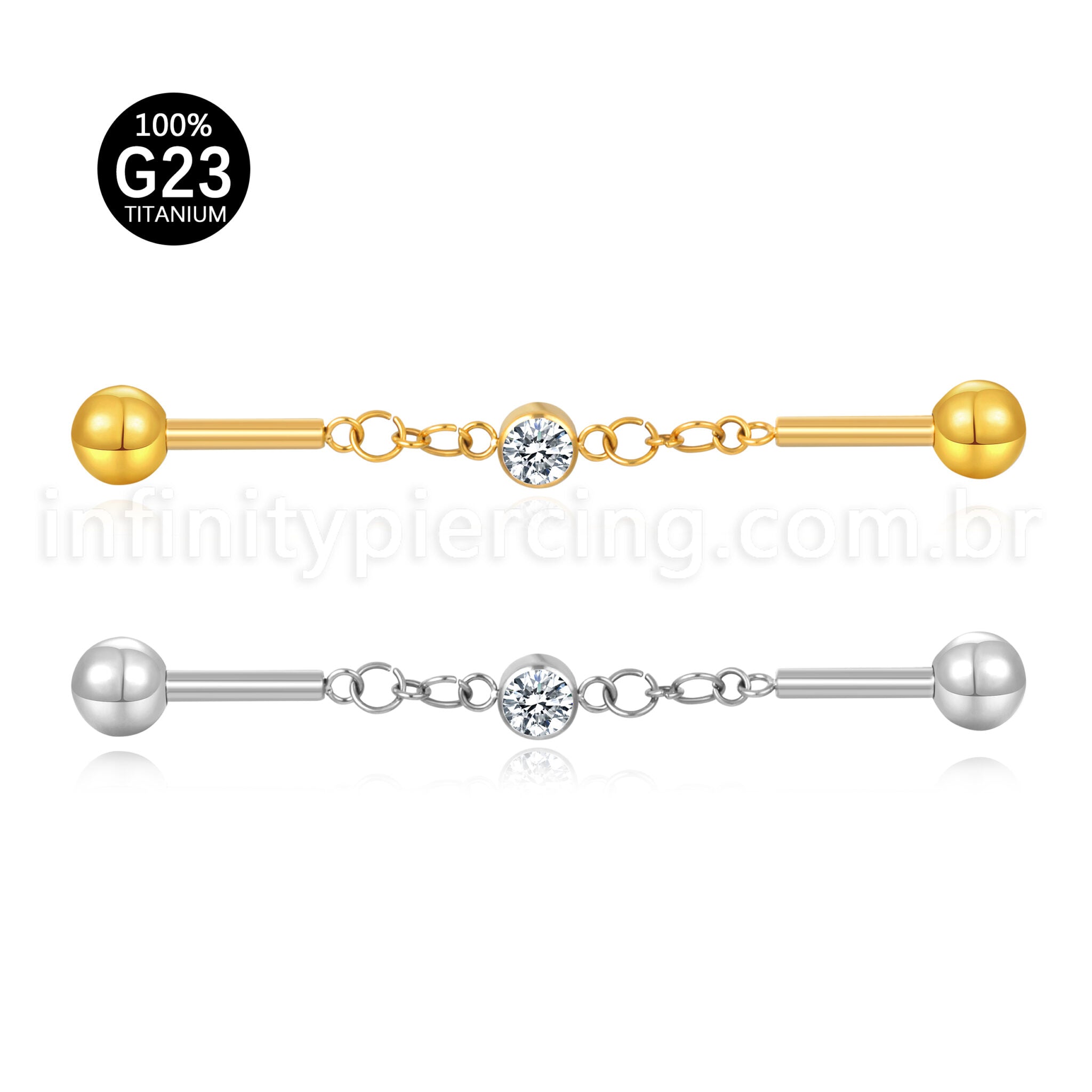 Piercing Transversal Titânio Ponto De Luz Zircônia Cravejada