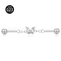 Piercing Transversal Titânio Borboleta Zircônia Cravejada