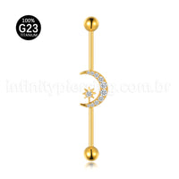 Piercing Transversal Titânio Lua/Estrela Zircônia Cravejada