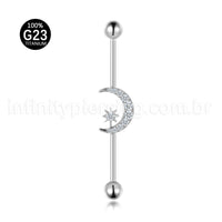 Piercing Transversal Titânio Lua/Estrela Zircônia Cravejada